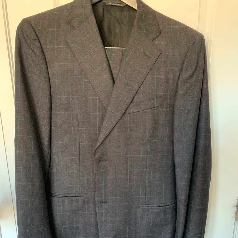 Canali Dark Gray Windowpane Suit Jacket